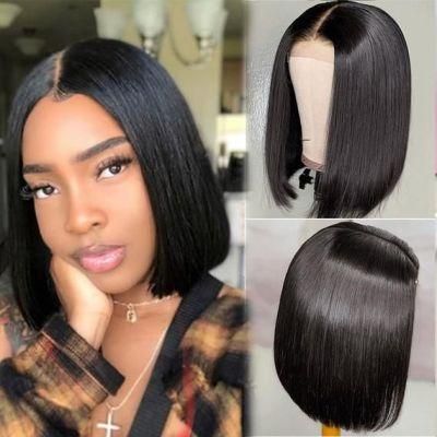 Peruvian Natural Straight Short Middle Part Bob Wigs Lace Front