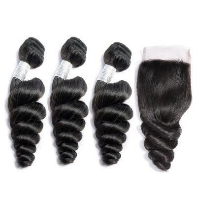 Kbeth 2021 Hot Selling Lovely Human Hair Loose Wave Lace Closures Best Quality Loose Wave Bundles with Closure for Wholesale