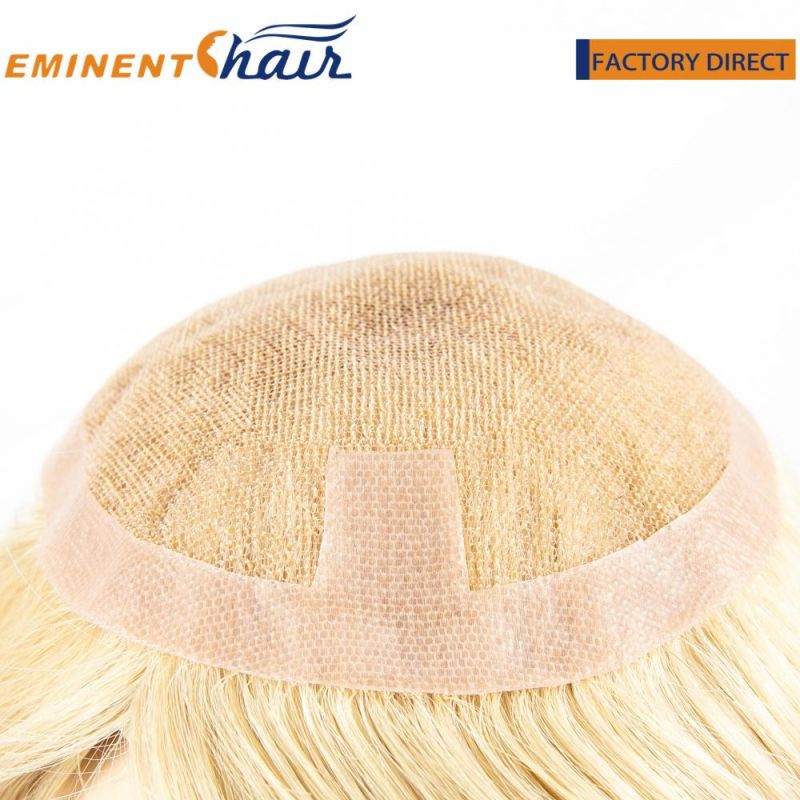 Blond Women Topper French Lace with PU Coating Custom Human Hair Toupee