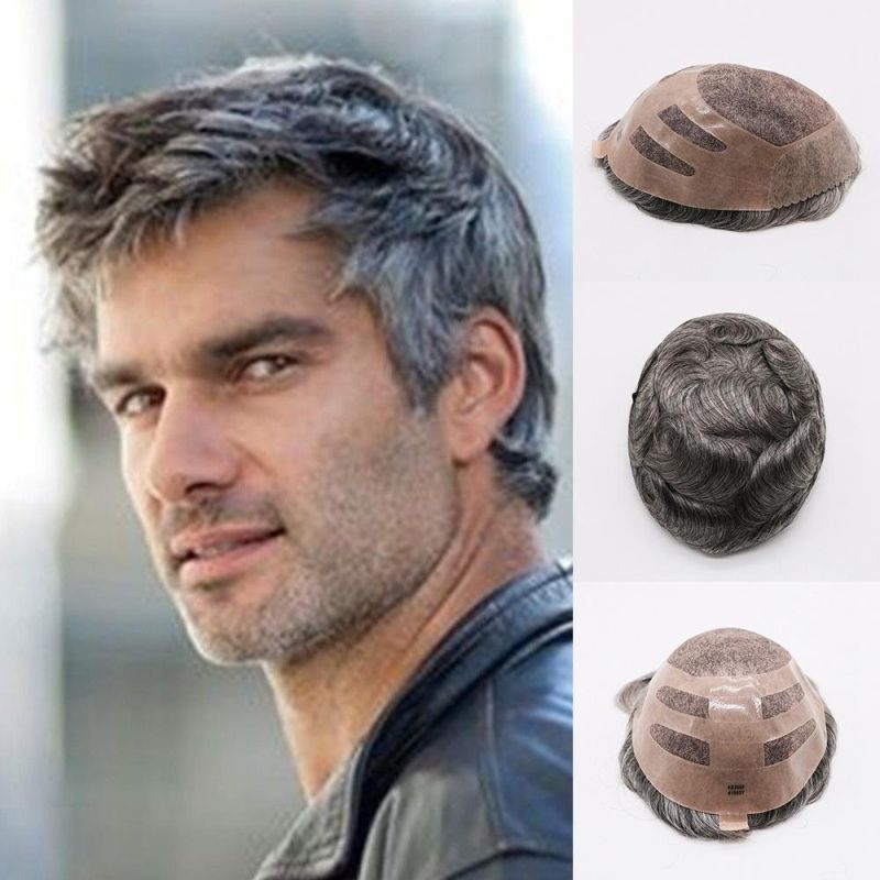 Kbeth Eversilky New Arrival 100% Real Hair Replacement Short Slight Wave Gray Brown Handsome Human Hair Toupee Wigs From China