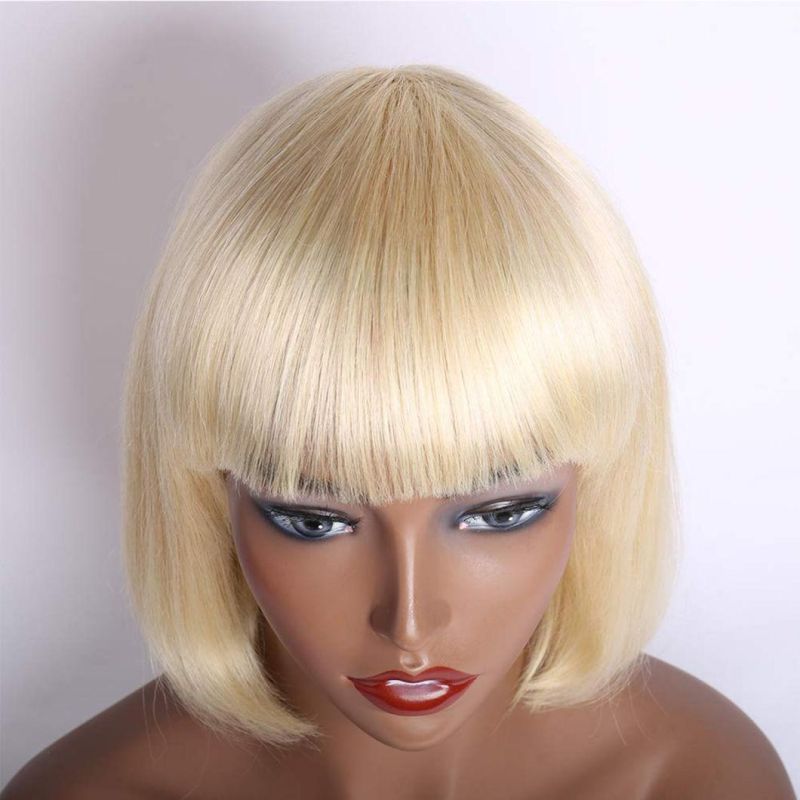 Blonde Bob Wig with Bangs Brazilian Human Hair Wig Short Colored Brazilian Human Hair Wig for Black Women 150% Density Lace Front 12 Inch