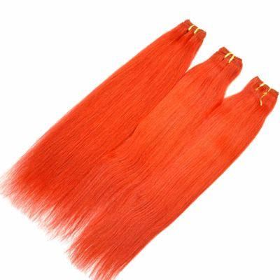 Red Color Silk Straight Human Hair Weft