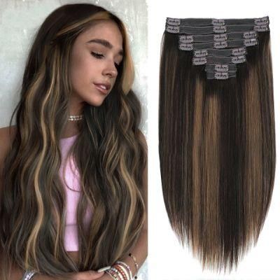 8PCS/Set 18 Clips Straight Human Hair Brazilian Hairpiece Remy Clip in Hair Extension #2/6/2
