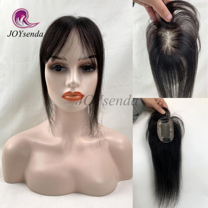 7X10 Hand Tied Straight Mono+PU Base with Clips in Hair Toupee Remy Hairpiece Human Hair Topper Hairline for Women