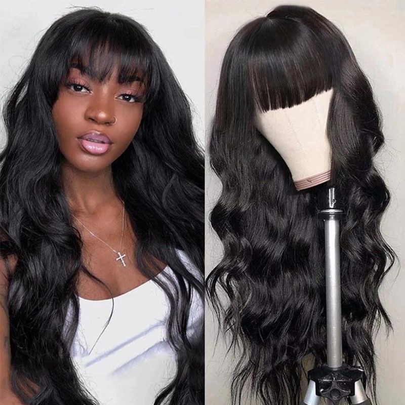 Kbeth Human Hair Wig with Short Bangs Charming Sex Style for Black Women Gift 2021 Summer Fashion Virgin Reay 100% Unprocessed Wigs Direct Factory Wholesale