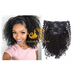 Kc1b off Black Kinky Curly 8&quot;-26&quot; Remy Human Hair Clip in Hair Extension in Stock
