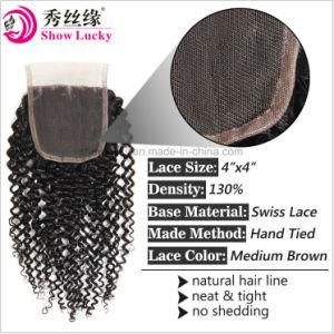 Processional Supply 130% Density 4*4 Top Lace Closure Kinky Curly Remy Indian Human Hair