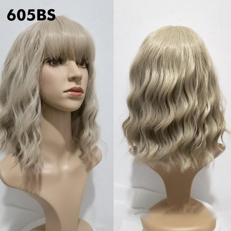 Hotselling Wholesale Pink Synthetic Wig Hair Bob Bang Wigs Pink Curly Cosplay