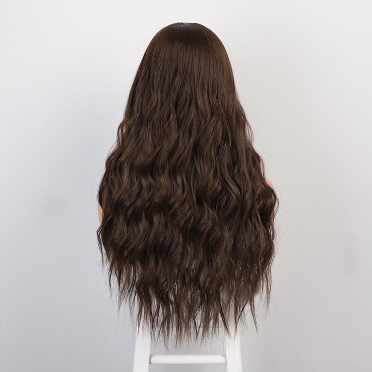 Synthetic Hair Long Water Wave Ombre Dark Brown Middle Part Wigs for Women Natural Party Heat Resistant