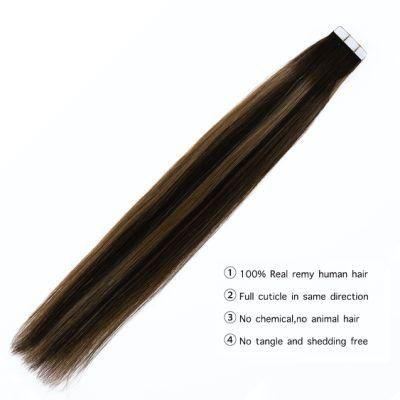 Remy Hand Tied Tape PU Skin Weft Hair Straight Double Drawn Invisible Seamless Adhesive Hair Extensions Human Hair