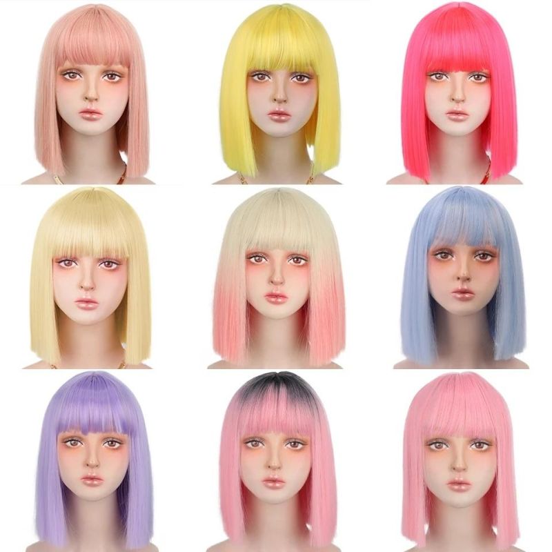 Wholesale High Quality 12 Inch Short Wig Two-Tone Color Bobo Wigs Silky Straight Synthetic Human Hair