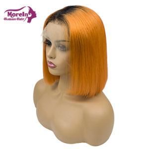 Morein Dark Root Orange Bob Wigs Human Hair Lace Front with Pre-Pluck for Fashion Girl Ladies