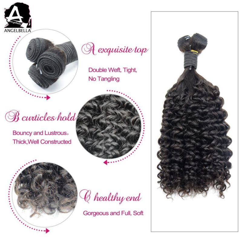 Angelbella Raw Unprocessed 100 Indian Big Pixie Curl Hair 1b# Remy Human Hair Weaving Bundles