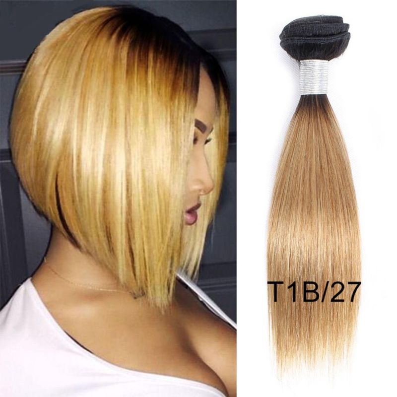 Brazilian Human Hair Bundle with Lace Closure Middle Part Ombre Honey Blonde Straight Remy Human Hair Short Bob Style