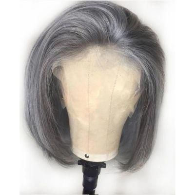 Ash Gray Synthetic Lace Front Wig Short Bob Straight 14 Inch Grey Wigs for Black Women Heat Resistant Middle Part with Baby Hair