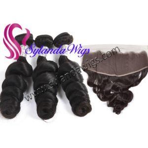 3 Bundles+13&quot;X4&quot; Lace Closure Loose Wave #1b Remy Human Hair with Free Shipping