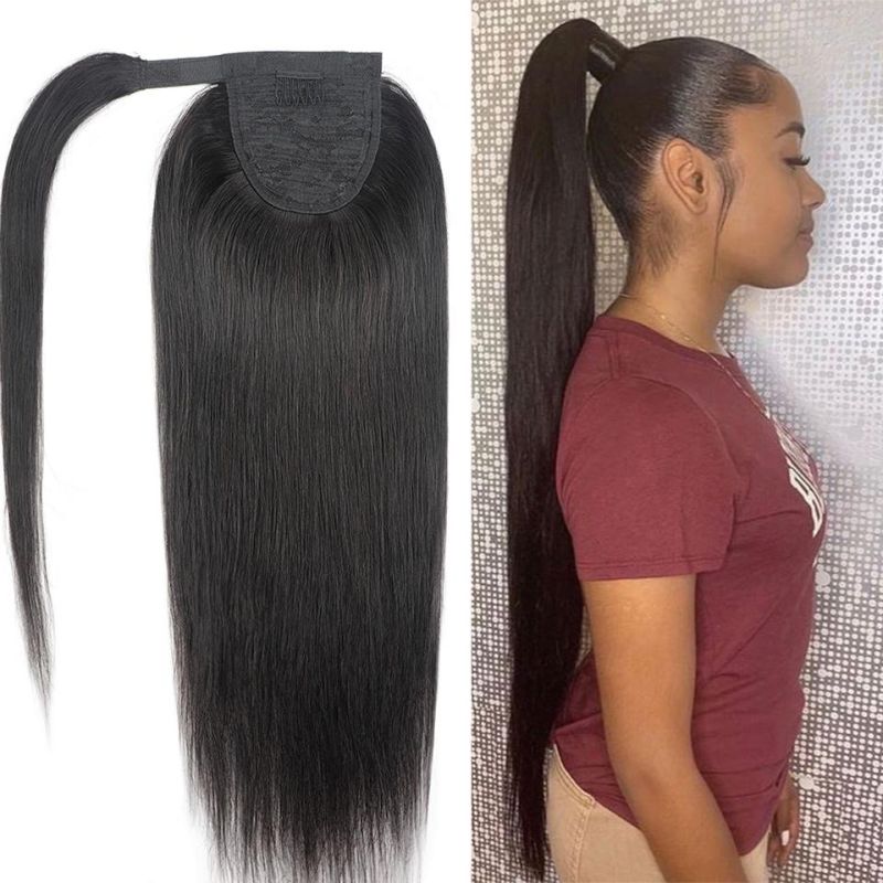 Straight Brazilian Remy Human Hair Wrap Around Ponytail Human Hair Clip in Human Hair Extensions Straight Hair for Black Women