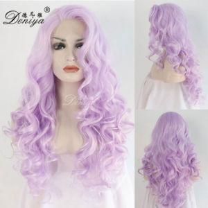 Handmade Synthetic Lace Front Long Wavy Fashion Purple Color Cosplay Wig