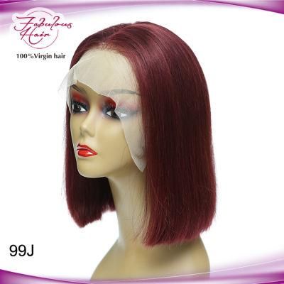 Short Burgundy Wine Red Human Hair Bob Lace Frontal Wigs