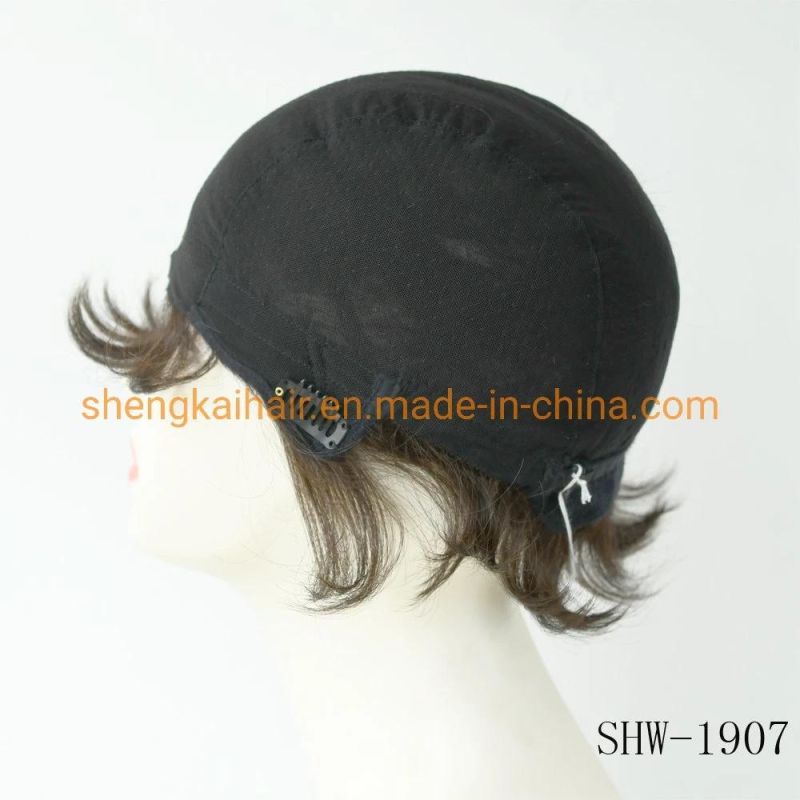 Wholesale Premium Quality Fashion Short Hair Length Full Handtied Human Hair Synthetic Hair Wig