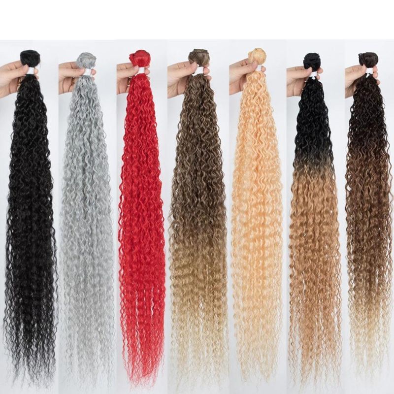 Kinky Curly Ponytail Hair Bundles Soft Long Brazilian Human Hair Weave Ombre Brown Blonde Hair Extensions 32 Inches