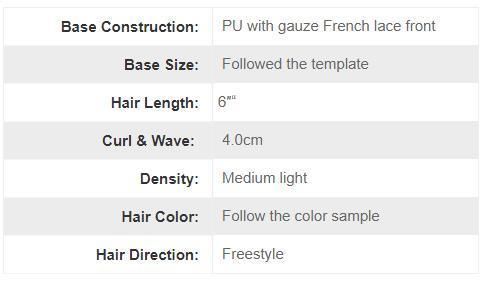 PU with Gauze Base with Lace Front Indian Human Hair Toupee