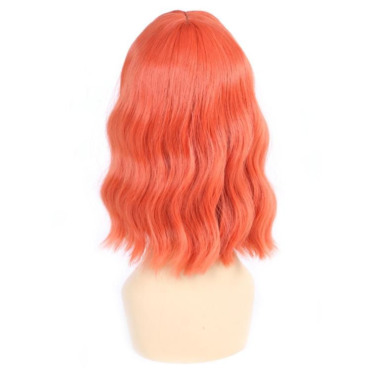 Wholesale Synthetic Fiber Ombre Orange Short Wig Wavy Bob Wig with Bangs