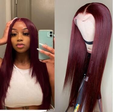 Top Grade 13X4 Lace Frontal 99j Red Straight Remy Brazilian Hair Wigs for Sexy Women 14&quot;16&quot;18&quot;