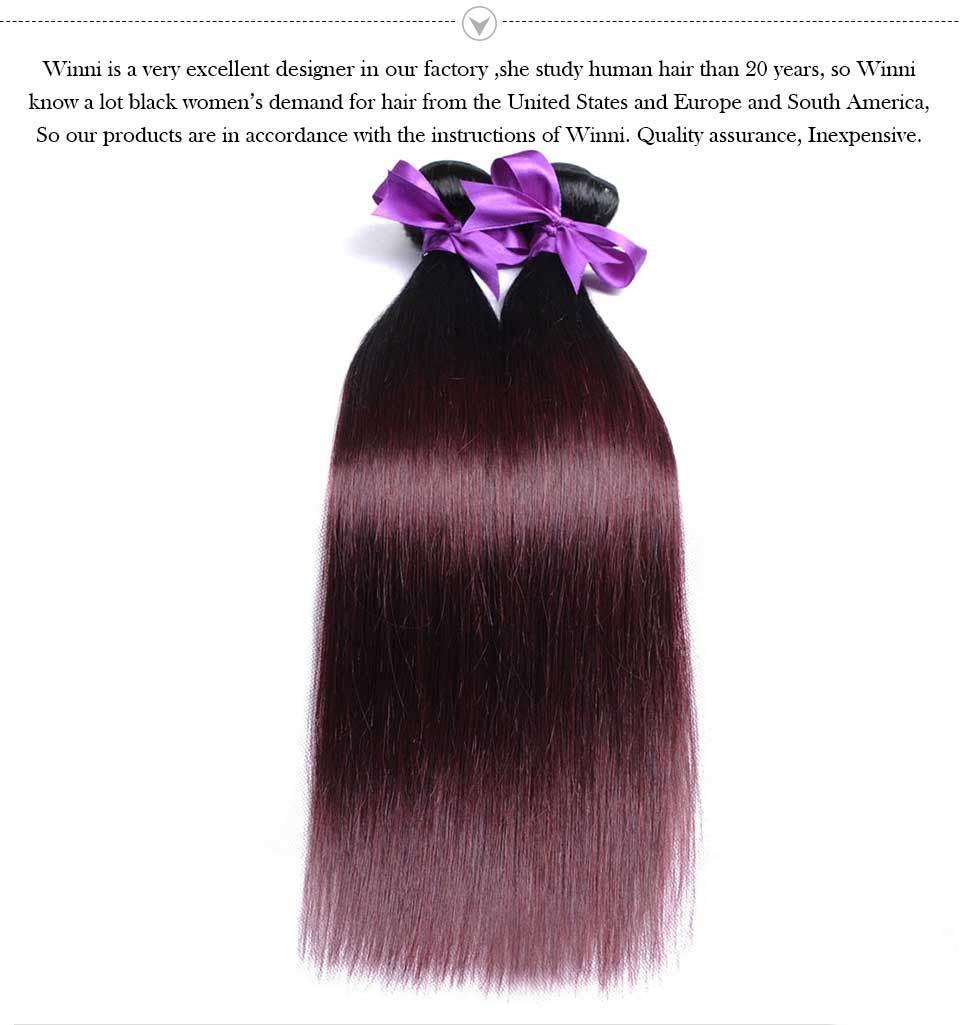 Ombre Brazilian Straight Hair 1b Burgundy Two Tone Human Hair Extension 1b 99j Non-Remy Hair Weave Bundles 10"