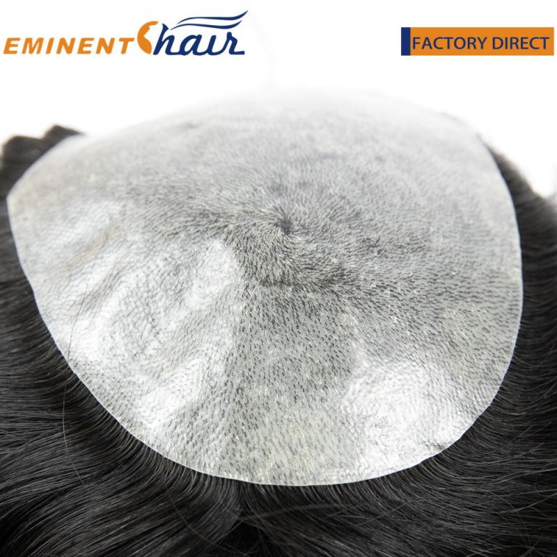 Custom Injected Transparent PU All Over Remy Human Hair Male Hairpiece