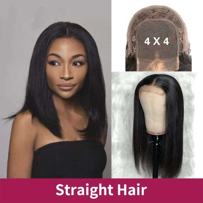 4X4 Lace Closure Wig Short Kinky Curly Human Hair Wigs Body Wave Human Hair Wig