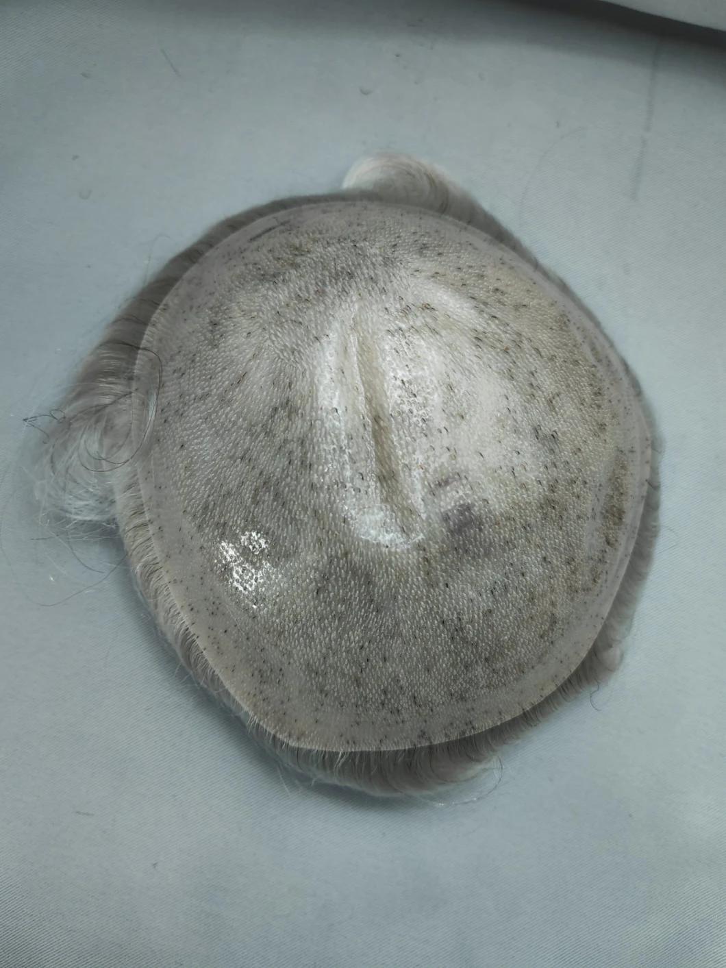 2022 Hand Knotted Clear PU Base Toupee Made of Remy Human Hair