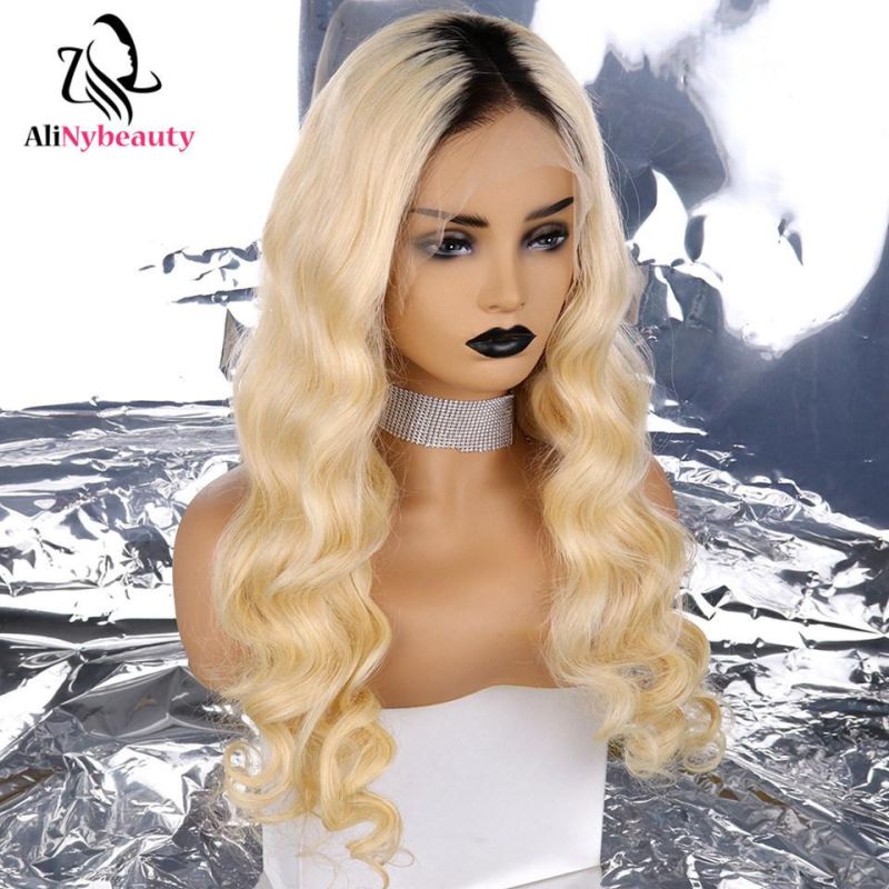 Alinybeauty Virgin Brazilian Human Hair T1b/613 Lace Frontal Wig