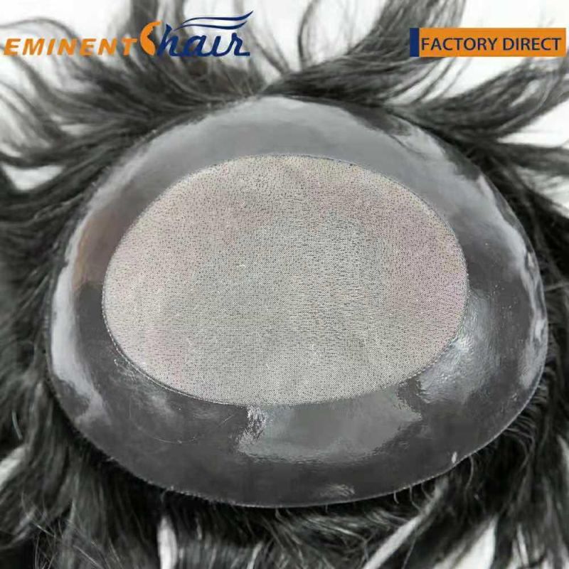 PU Edge Fine Mono Toupee Men Hair Prosthesis with Grey Hair