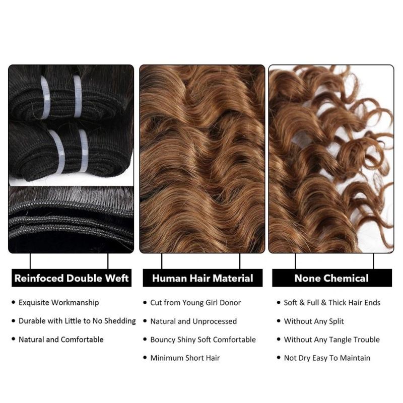 8-14inch Length Pack Deal Deep Wave Curly Human Hair Weave with Closure