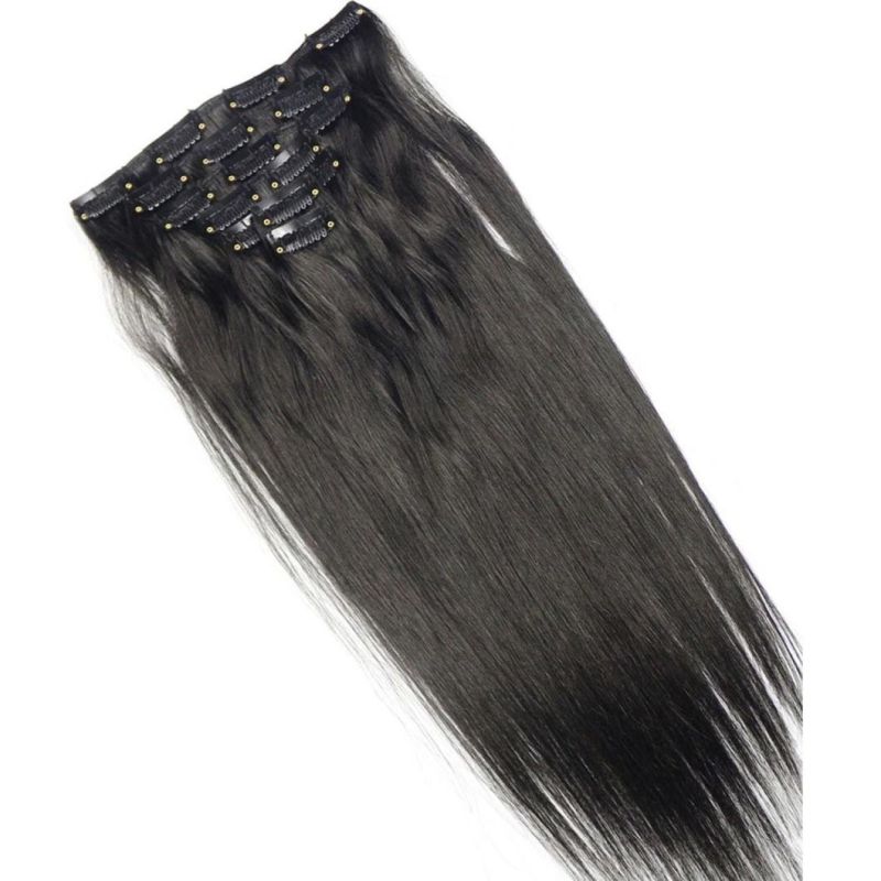 16" -24" Machine Made Remy Hair 7PCS Set Clips in 100% Brazilian Human Hair Clip-in Extensions Full Head Straight Natural