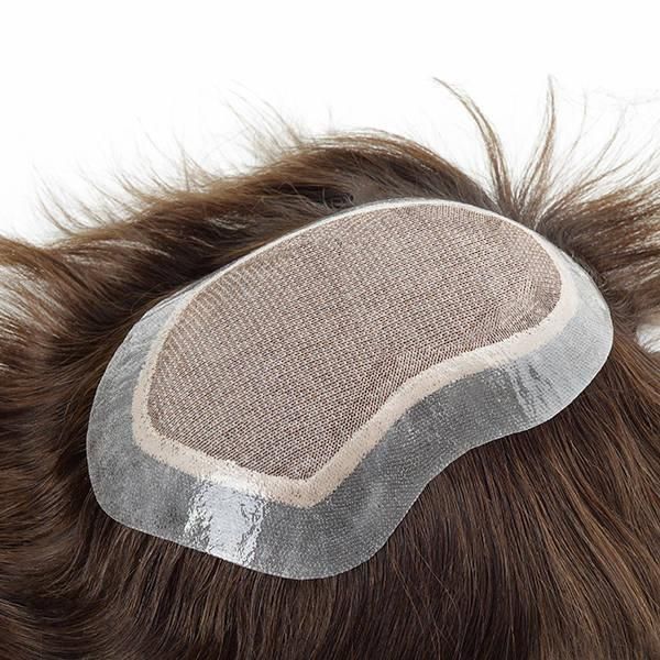 Silk Top with Clear PU Around Toupee for Men