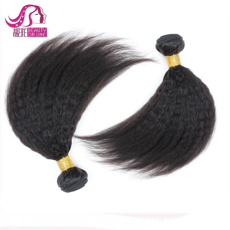 Kinky Straight 100% Remy Human Hair Weave Bundles with Lace Closure and Frontal