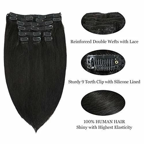 Kbeth Human Hair Extension Clip in for Black Women 2021 Summer Fashion 100% Virgin Raw Brazilian Remy Black Hair 30 Inch Length Straight Human Hair Extensions