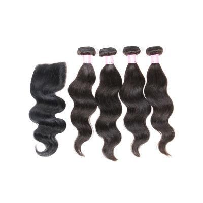 Natural Wave Virgin Hair Weave Bundles with Closure