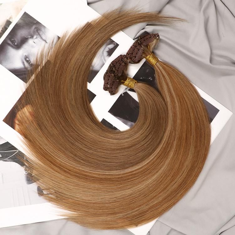 Thick Ends Straight Remy Seamless Virgin Hair Clip in Hair Extension #P6/8/16