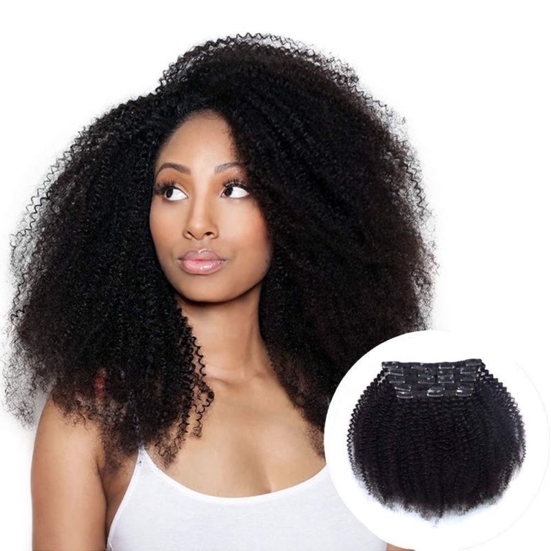 Kbeth Human Hair Extension for Black Women Hair Double Lace Weft Clip in Extension #1b 100% Natural Brazilian Remy Kinky Curly Human Hair Extensions Vendors