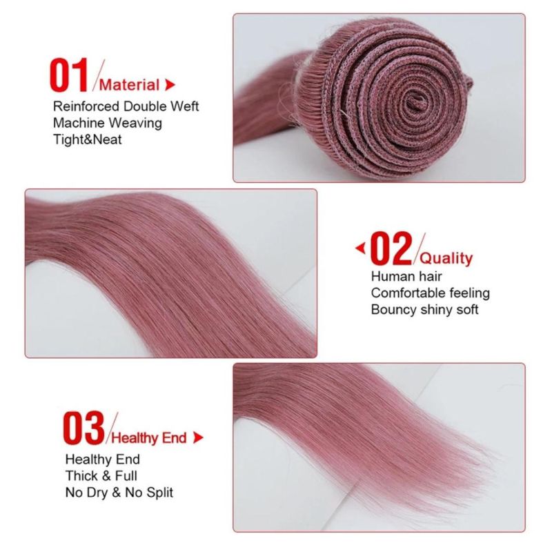 Bundles with Closure Straight Human Hair Pink Bundles with Transparent Closure Brazilian Hair Weave Bundles Hair Weft