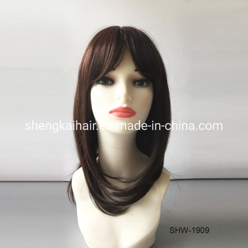 Wholesale Good Quality Handtied Human Hair Synthetic Hair Mix Long Heat Resistant Wigs 564
