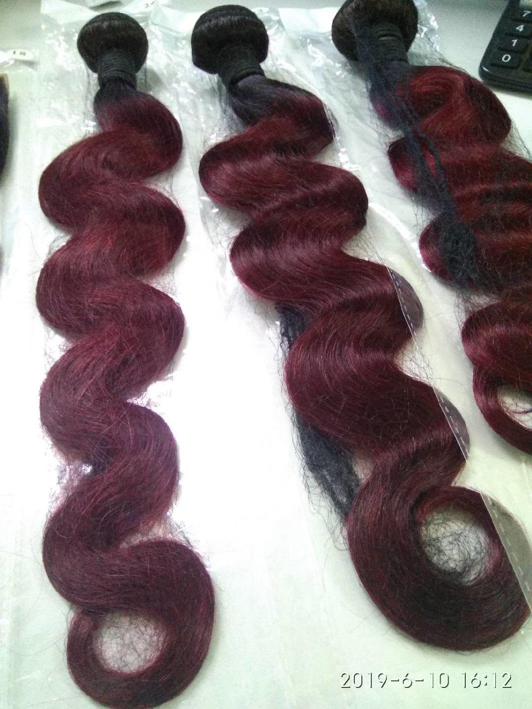 Red Ombre Color Brazilian Human Hair Bundles with Closure