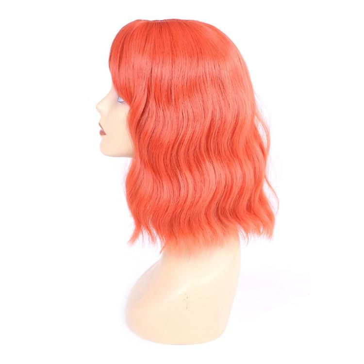 Wholesale Synthetic Fiber Ombre Orange Short Wig Wavy Bob Wig with Bangs