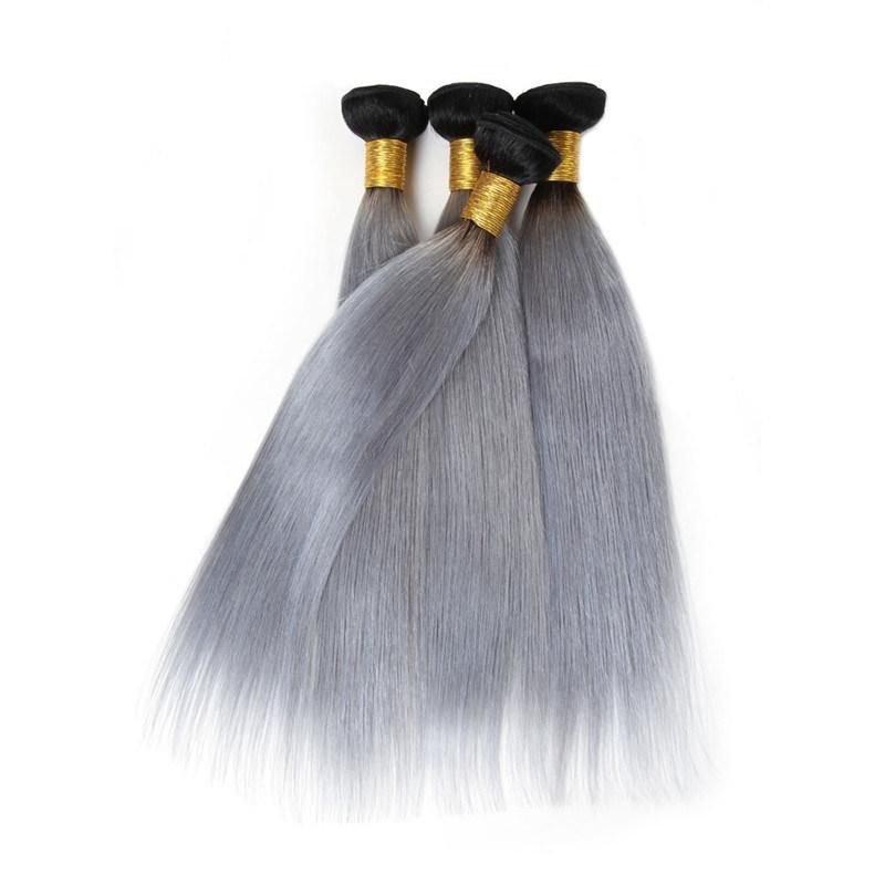 Factory Price Ombre Color 1b/Grey Brazilian/Peruvian Hair Natural Straight Human Hair Weft