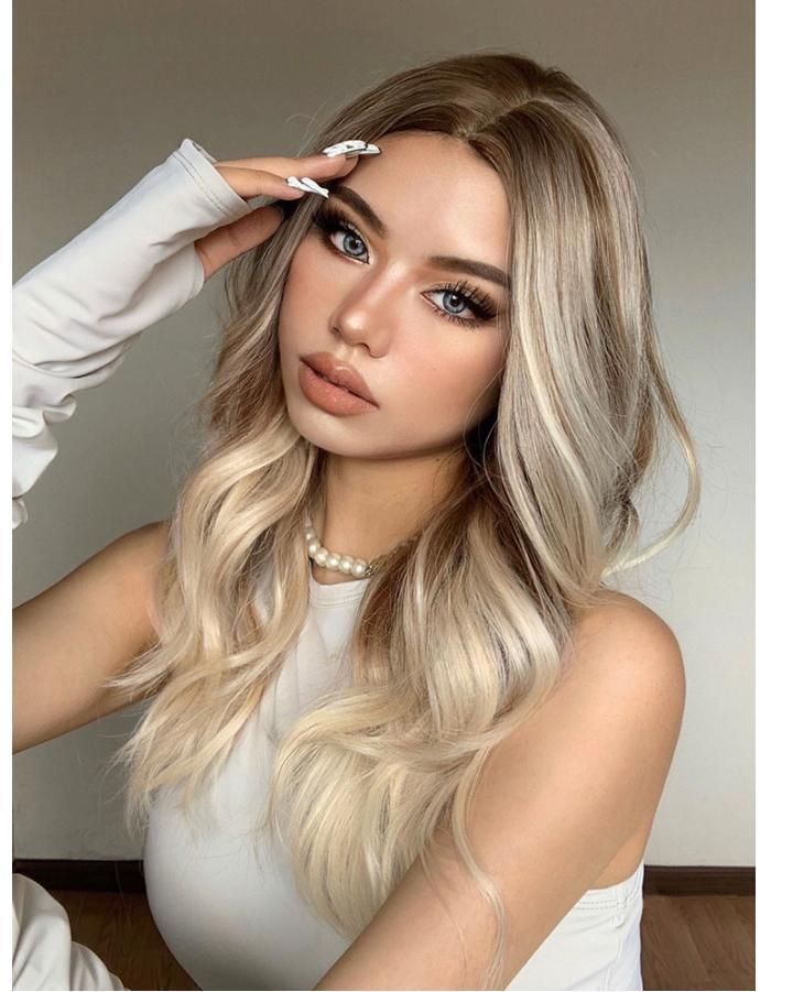 Freeshipping Synthetic Wig for Women Brown Blonde Highlights Natural Hair Wig Middle Part Long Wave Wigs Heat Resistant Dropshipping Wholesale