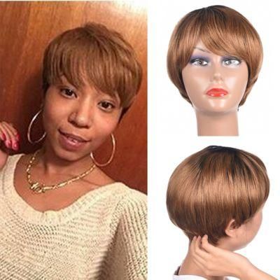 Short Human Hair Pixie Wigs Short Wigs for Lady 10A Brown Human Hair Wig Ombre Color 1b/30