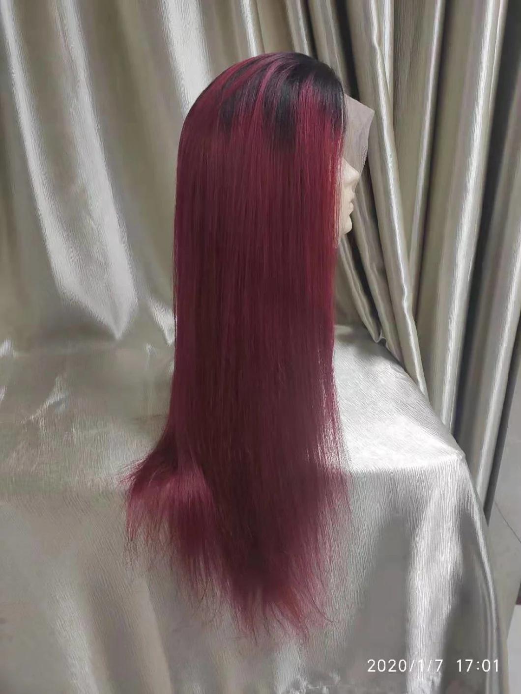 Red Ombre Color with Transparent Lace Brazilian Hair Wigs